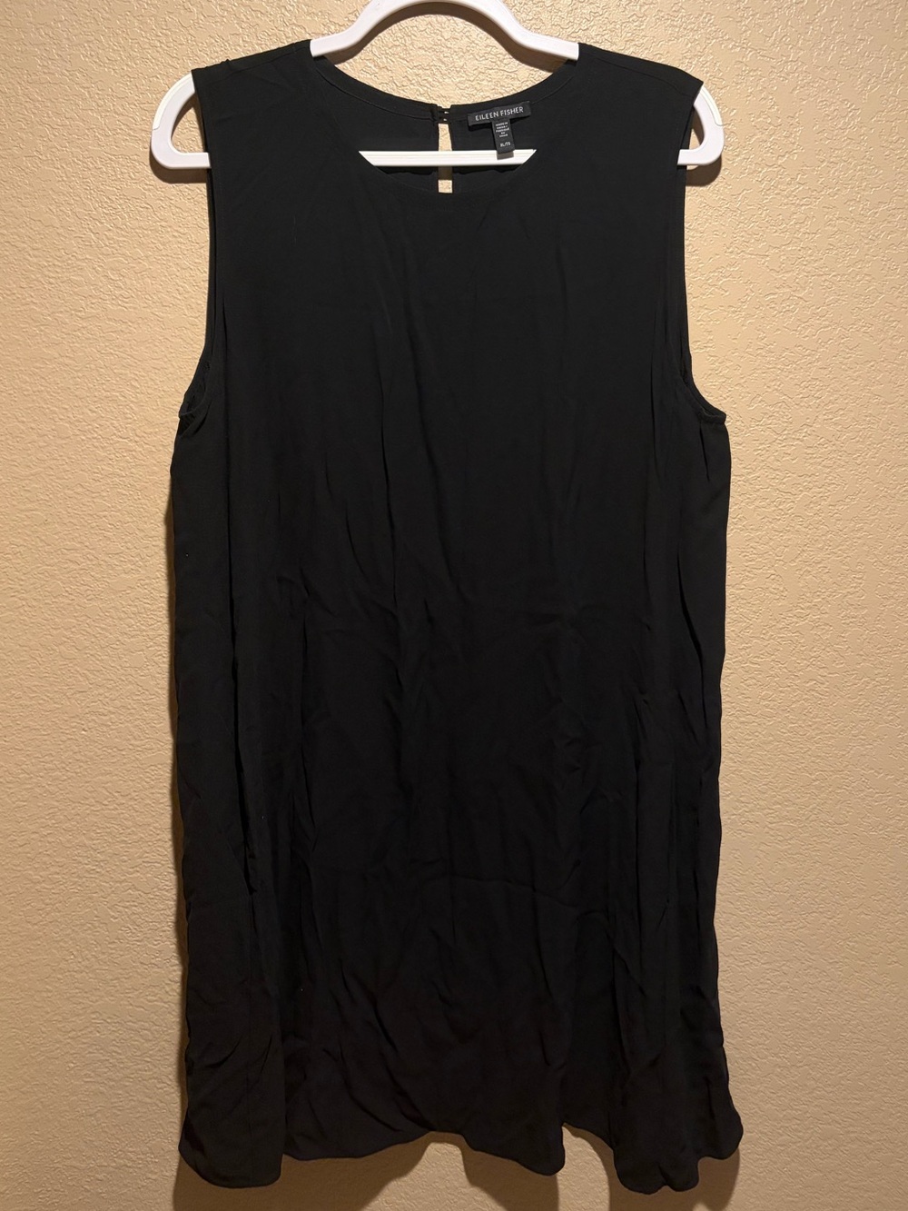 Eileen Fisher 100% Silk Black Sleeveless Loose Fitting Mini Dress -Sz XL
